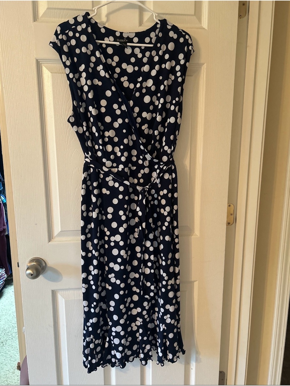 Glamour Navy and White Polka Dot Wrap Dress